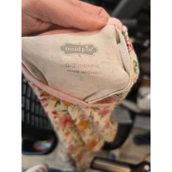 Mudpie Gown Infants 0-3 Months White Pink Knotted Gown Floral Bamboo Baby Girl - Picture 7 of 8